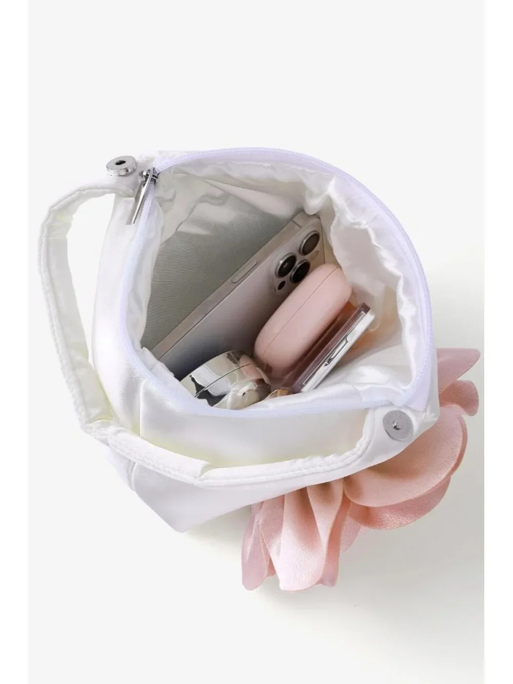 Women's Pink Flower Satin Style Evening Bags Triangle Zipper Clutch Purses